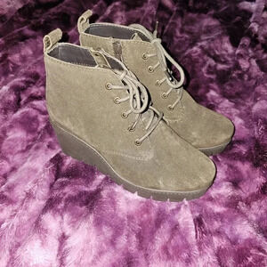DIBA Brown Suede Lace Up Zipped Wedge Ankle Boots 7 M